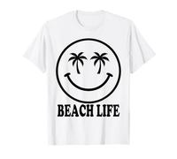 Beach Life Happy Face Palme Summer Design Maglietta