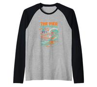 Beach Life The Pier Huntington Beach Vintage Uomo Surfs Up Maglia con Maniche Raglan