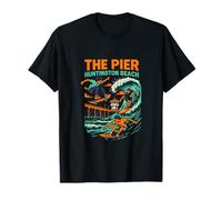 Beach Life The Pier Huntington Beach Vintage Uomo Surfs Up Maglietta