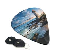 Beach Lighthouse, 6 plettri per chitarra, stampa su entrambi i lati, per chitarra acustica, basso, ukulele, chitarra elettrica (0,46 mm, 0,71 mm, 0,96 mm)