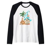 Beach Lover with Flip Flops And Sand Castle Funny GNOME Maglia con Maniche Raglan