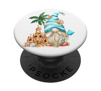 Beach Lover With Flip Flops And Sand Castle Funny Gnome PopSockets PopGrip Adesivo
