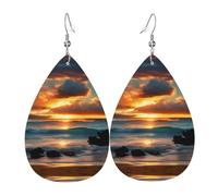 Beach Maui Hawaii Sunset Sea Waves Clouds Orecchini a goccia in pelle stampata, accessorio alla moda per feste