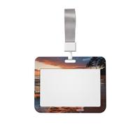 Beach Maui Hawaii Sunset Sea Waves Clouds porta badge con cordino porta carte d'identità in plastica impermeabile porta carte di identità scorrevole porta badge per ufficio lavoro aziendale