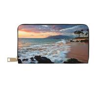 Beach Maui Hawaii Tramonto Nuvole Lungo Ecopelle Pochette Chic Elegante Donna Portafogli Per Donne Moderne Grande Capacità Porta Carte E Tasche Organizzatore Borsa Durevole Borsa Per I Viaggi Di Tutti