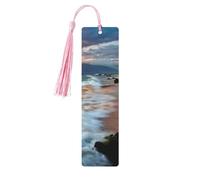Beach Maui Hawaii Tramonto Onde del Mare Nuvole Stampa Lettura Segnalibri in legno, 5 segnalibri in legno con nappe, regali per uomini e donne