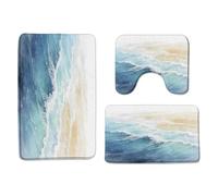 Beach Ocean Teal Blue Sea Wave Coastal Ombre Summer Tappeto Bagno 3 Pezzi, Tappetino Da Bagno Antiscivolo Tappeto Con Profilo A U Per Doccia Toeletta
