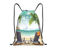 Beach Palm Tree Tropical Sea Borsa con Cordoncino Sacca con Cordoncino Moda Pieghevole Borsa Palestra per Nuoto Campeggio Shopping 36X42Cm