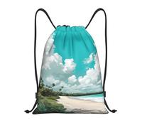 Beach Palm Trees Titolo: Borsone leggero con coulisse - Sacca da palestra pieghevole impermeabile con tracolla regolabile, ideale per sport, yoga, viaggi e scuola, Nero , M