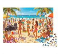 Beach Party Puzzles 1000 Pezzi Materiale Riciclato Summer Seaside Puzzle per Anziani Relieve Senile Dementia Fun Gioco di Famiglia Attività Home 52x38cm/1000pcs