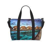 Beach Pier - Borsone da viaggio pieghevole da viaggio, con stampa di molo sulla spiaggia, borsa da viaggio per il fine settimana, per donne e uomini, Beach House Foto, One Size, Borsone da viaggio