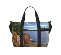 Beach Pier - Borsone da viaggio pieghevole da viaggio, con stampa di molo sulla spiaggia, borsa da viaggio per il fine settimana, per donne e uomini, Sedia da spiaggia, One Size, Borsone da viaggio