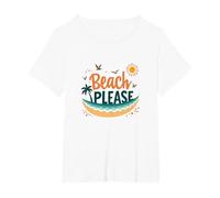 Beach Please: Tropical Summer Vibes Grafica, hawaiani Maglietta, Donna Plus-Size, Bianco, 6X