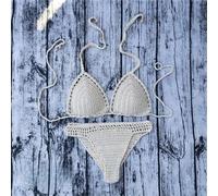 Beach Ready - Bikini da donna fatto a mano, con allacciatura al collo, con funzione push up (M, beige)