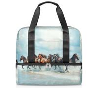 Beach Run Horses Borsone sportivo per donne uomini Kirls ragazzi ragazze 21 L Weekend Pernottamento Borse Bagnate Separato Tote Bag per Viaggi Palestra Yoga, Colore, Grande, Organizer per borse