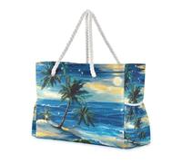 Beach Scenery - Borsa tote portatile con motivo alberi di cocco, stelle, oceano, con cerniera, grandi borse da donna, per lavoro, ideale per viaggi, piscina, nuoto, spiaggia, vacanze