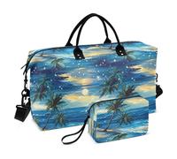 Beach Scenery Coconut Trees Stars Ocean Travel Tote Bag Weekender/Pernottamento Duffel Palestra Sport Duffel Borse con Toiletry Bag per Viaggio Grande Capacità bolso de Mano para viajar en Avion