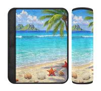 Beach Scenery - Cuscinetti per cinture di sicurezza per auto, motivo: stelle marine, conchiglie, alberi di cocco, confezione da 2 pezzi, per maggiore comfort di guida, coperture per cinture di
