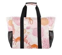 Beach Sea Animals Pesca Carino Utility Tote Bag Per Le Donne Pieghevole Con Tasche Tela Beach Bag Tote, Spiaggia animali marini pesca carino, 1 size, Moda