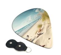 Beach Seaside - Confezione da 6 plettri per chitarra con porta plettri in pelle, portachiavi, custodia per plettri, arte astratta, per chitarra elettrica acustica, ukulele, 0,71 mm