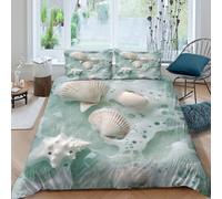 beach shellsSet Di Copripiumino morbida 3 pezzi motivo 3D con cerniera coastal sea foam style copripiumino con federa soffice ultra morbido e traspirante for bambini adulti ragazzi Single（135x200cm）