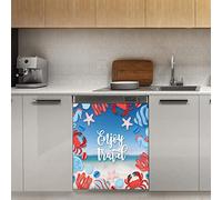 Beach Starfsh - Calamita per lavastoviglie, motivo: conchiglia, motivo sabbia estiva, magnetico, decorazione per frigorifero, cucina, porta, 58,4 x 66 cm