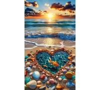 Beach Stone Heart Diamond Art Kits,5D Diamond Painting Kits for Adults,DIY Full Square Drill diamond painting kits for Beginners Rhinestone Embroidery Picture Art For Home Decor 90x190 cm