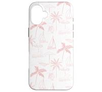 Beach Summer Pattern in Coral - Barca Palm Ombrello Bicicletta Custodia per iPhone 16 Plus