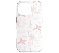 Beach Summer Pattern in Coral - Barca Palm Ombrello Bicicletta Custodia per iPhone 16 Pro