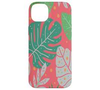 Beach Summer Tree Tropical Green and Pink Palm Leaves Design Custodia per iPhone 14 Plus