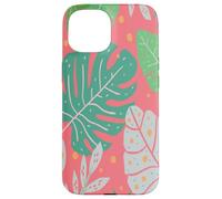 Beach Summer Tree Tropical Green and Pink Palm Leaves Design Custodia per iPhone 15