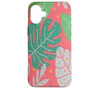 Beach Summer Tree Tropical Green and Pink Palm Leaves Design Custodia per iPhone 16 Plus