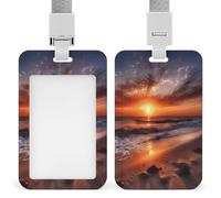 Beach Sunrise Porta badge trasparente con cordino staccabile Custodia verticale in plastica rigida protegge carte d'identità da lavoro e carte di credito per ufficio fabbrica