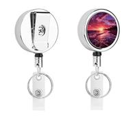 Beach Sunset Badge Reel retrattile con portachiavi porta badge divertente porta badge per insegnante, infermiera, dottore, lavoratore, regalo, targhetta identificativa, clip decorative in metallo
