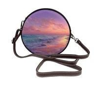 Beach Sunset Ocean Waves - Borsa a tracolla da donna, rotonda, in pelle