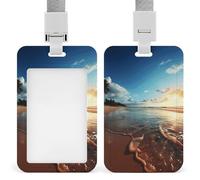 Beach Sunset Tranquil Badge Holder scorrevole ID Badge Holder Vertical Card Protector Badge per cordino Impermeabile Nome Tag Holder Name Card Sleeve per Medico Insegnante Infermiera
