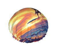 Beach Surf Ocean Waves Cuffia da doccia impermeabile riutilizzabile blu da donna - Copertura elastica per capelli per bagno, spa, viaggi e uso quotidiano