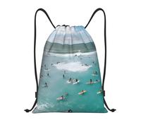 Beach Surf Titolo: Borsone leggero con coulisse - Sacca da palestra pieghevole impermeabile con tracolla regolabile, ideale per sport, yoga, viaggi e scuola, Nero , M