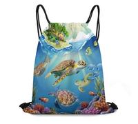 Beach Theme Sea Turtle Borsa Coulisse Unisex Borsa con Coulisse Pieghevole Zaino Sportivo per Escursionismo Donna Viaggi 36X42Cm