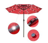 Beach Umbrella, 9Ft 3-Tiers 24LEDS Patio Umbrella, Sun Protection Windproof Sunscreen Ventilation Umbrellas, Tilt, for Outdoor Beach Trip Garden Backyard