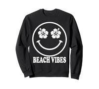 Beach Vibes Happy Face, Design Estivo con Fiori di Ibisco Felpa
