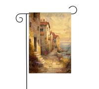 Beach Village Of Old Country Cottages Fiori Bandiera Giardino 30x45cm Verticale Doppio Lato Fattoria Vacanze Esterne Decorazioni Cortile Bandiera