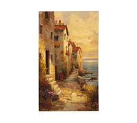 Beach Village Of Old Country Cottages Fiori Yard House Bandiere, 0,9 x 1,5 m Stagione Auguri Banner con occhielli Indoor Outdoor Party Decorazioni per la casa