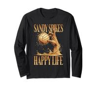Beach Volleyball Sandy Spiked Happy Life Maglia a Manica