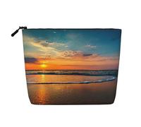 Beach Wave Sunset Daily Pouch Cosmetic Bag Fake Hemp Large Organizer per articoli da toeletta da viaggio resistente all'acqua