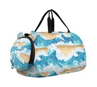 Beach Waves - Borsone da palestra per bambini, con scomparto per scarpe, leggero, per viaggi, nuoto, danza, danza, onde spiaggia blu