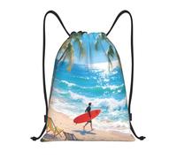 Beach with Surfer Sacca Pieghevole Sacca con Cordoncino Stringa Zainetto per Vacanze Uomo Shopping 36X42Cm