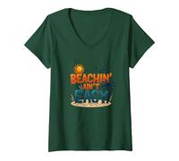 Beachin' Ain't Easy - Summer Fun Tropical Vacation Citazione Maglietta con Collo a V, Donna, Verde Foresta, S