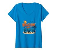 Beachin' Ain't Easy - Summer Fun Tropical Vacation Citazione Maglietta con Collo a V, Donna, Zaffiro, S