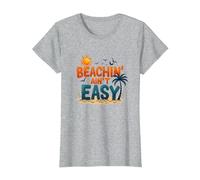 Beachin' Ain't Easy - Summer Fun Tropical Vacation Citazione Maglietta, Donna, Grigio Melange, XS